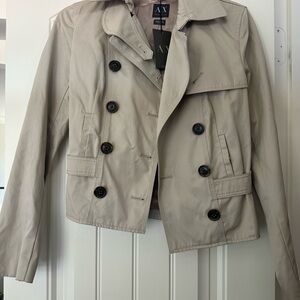 Armani Exchange Tan Trench Coat Cropped Cotton-Blend